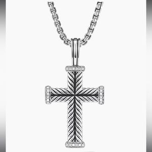 David Yurman Chevron Cross Pendant With Pave Diamonds with chain
